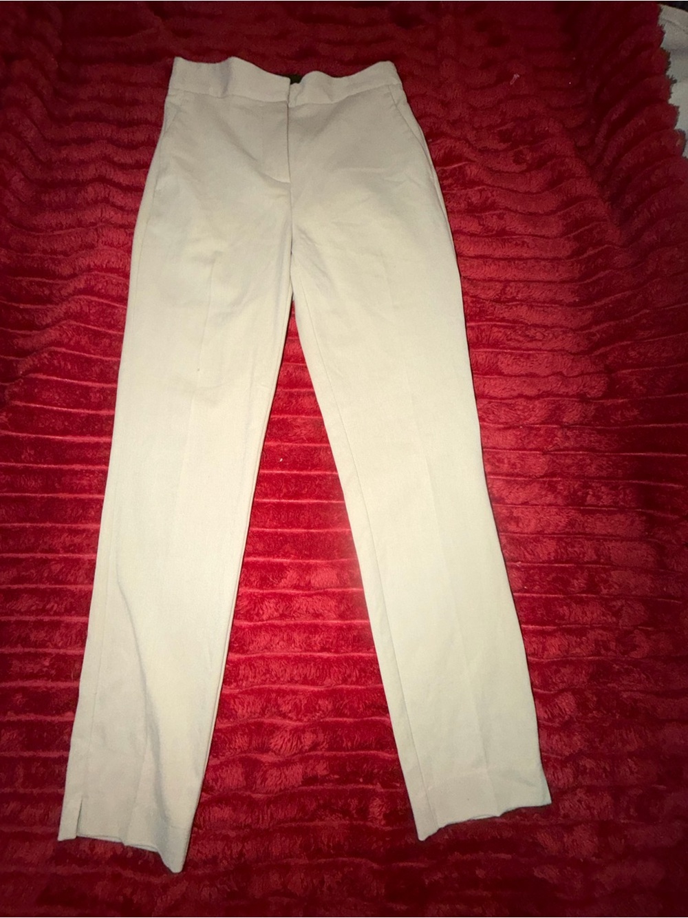 Zara Straight-Leg High-Waist Pants in Light Cream